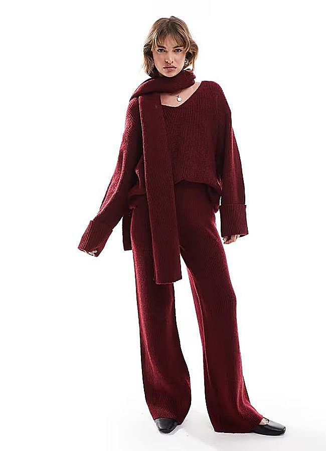 Imagen - Pantalones de punto canalé burdeos