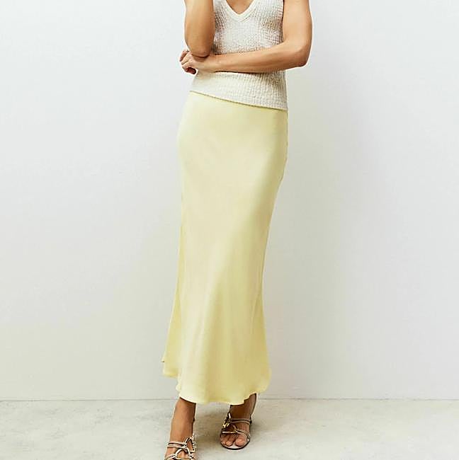 Falda satinada amarilla