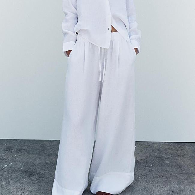 Pantalones de lino anchos color blanco