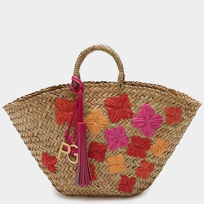 Maxi bolso capazo con flores y borlas