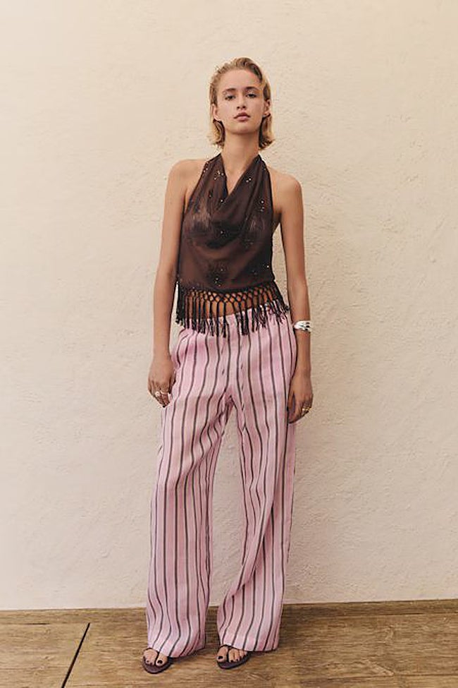 Pantalón rayas de ramio Mango.