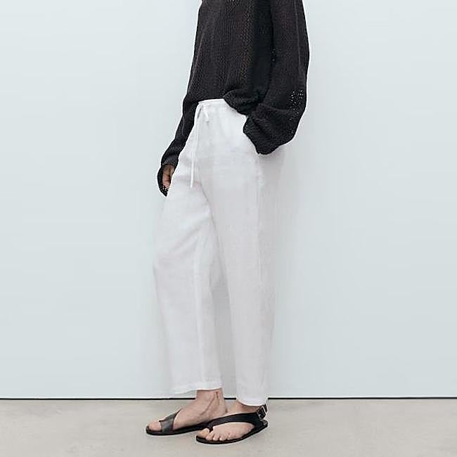 Pantalones rectos de lino blanco