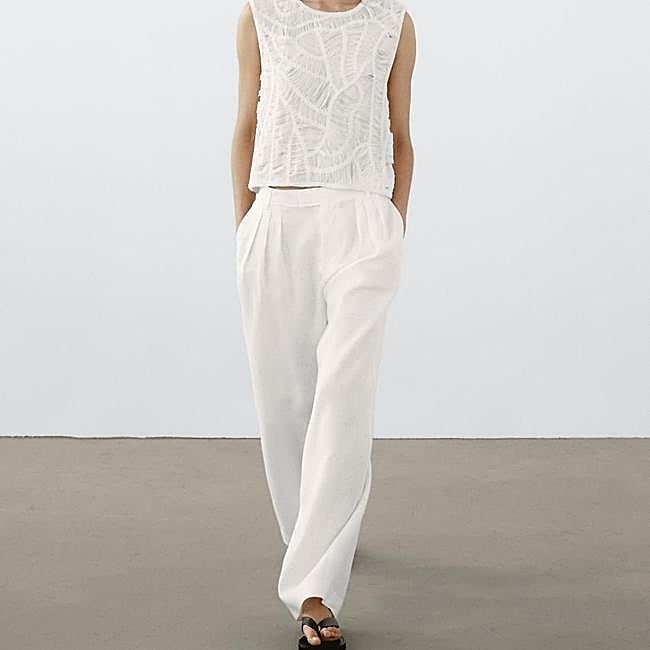 Pantalones de vestir en lino blanco