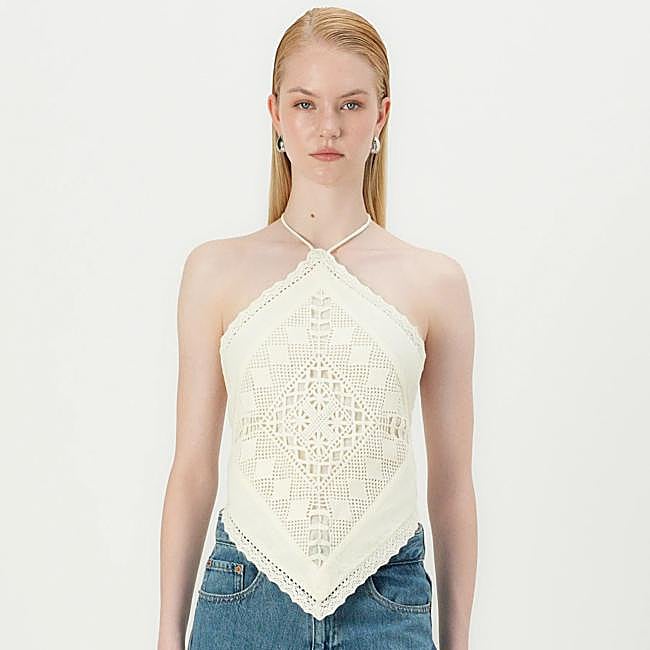Top pañuelo de crochet blanco