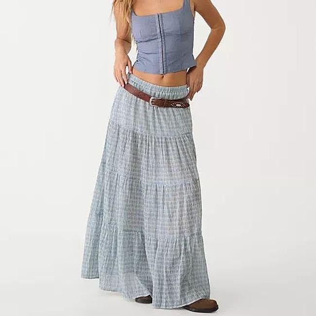 Falda larga boho chic con cuadros