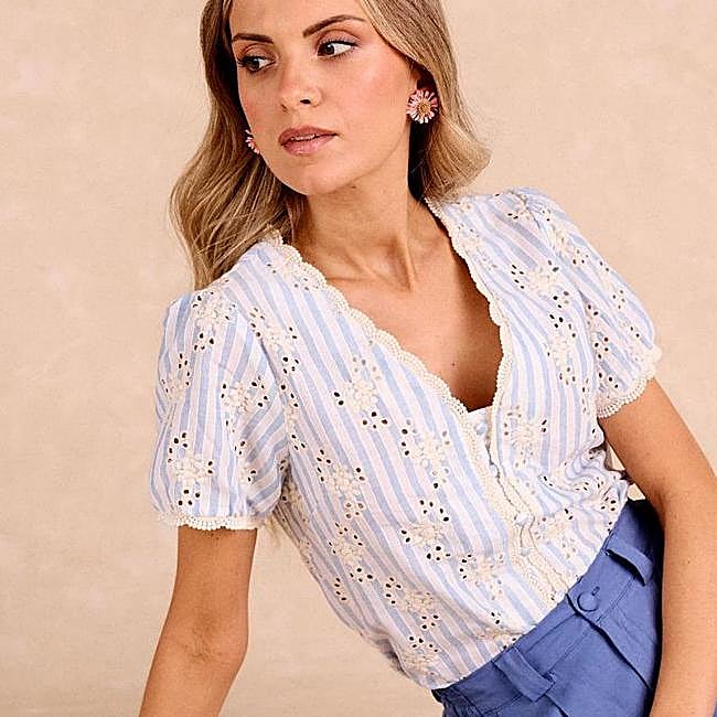 Camisa perforada con rayas