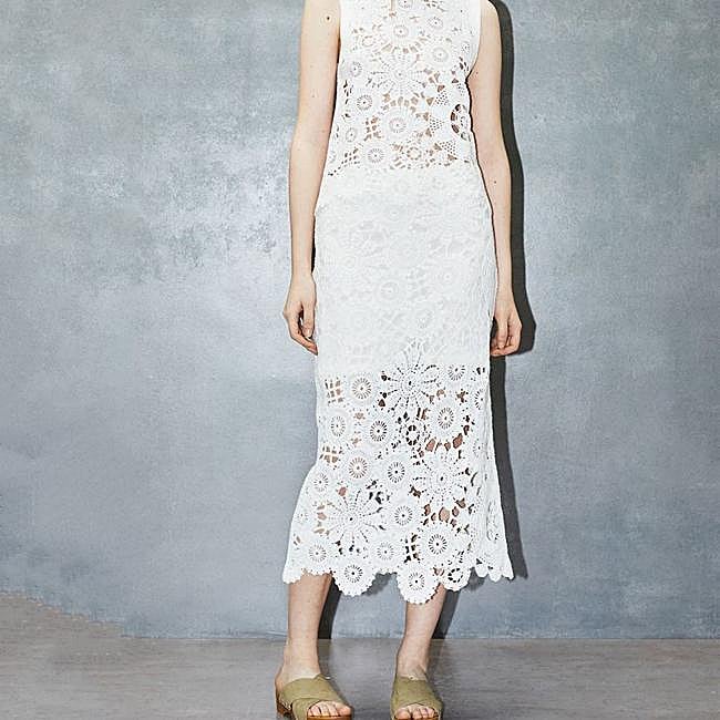 Falda de encaje recta midi