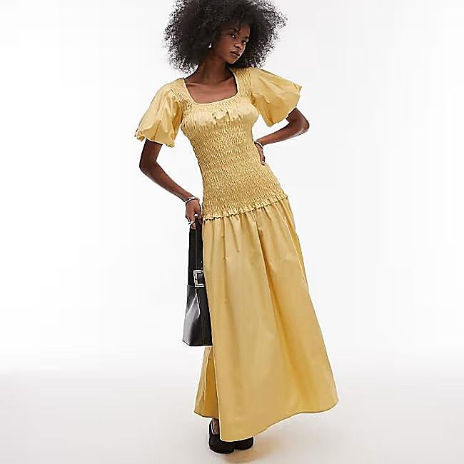 Vestido largo con elástico nido de abeja