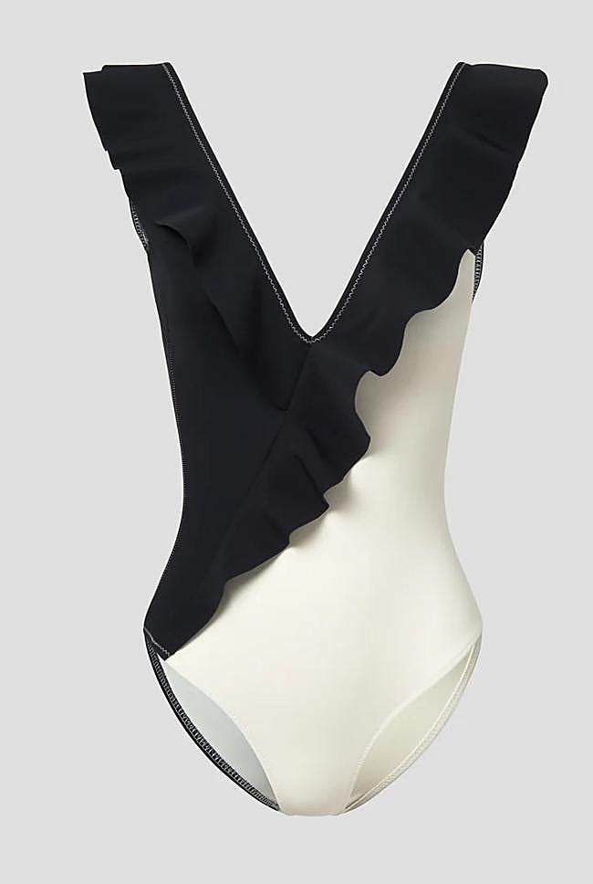 Bañador bicolor con detalle de volantes de Simorra.