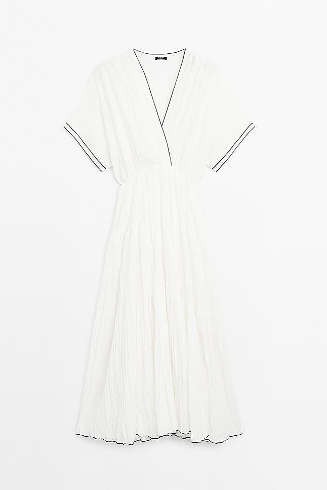 Vestido largo plisado contraste (99,95€)