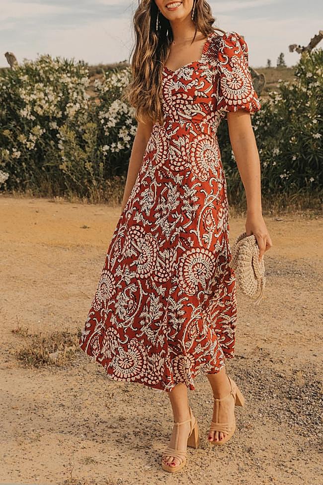 Vestido estampado con manga abullonada de Cherubina.