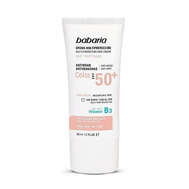 Babaria Multiprotectora Antimanchas con color SPF 50+.