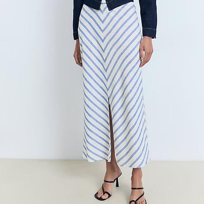 Falda larga recta con rayas