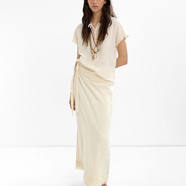 Falda larga en tejido de lino