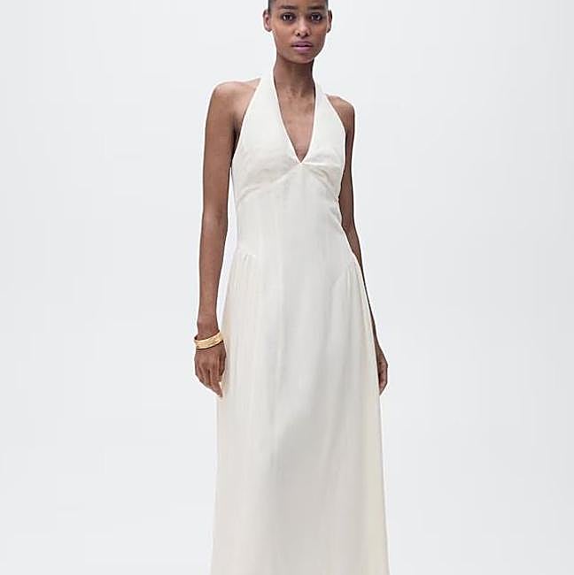 Vestido blanco de lino con cuello halter