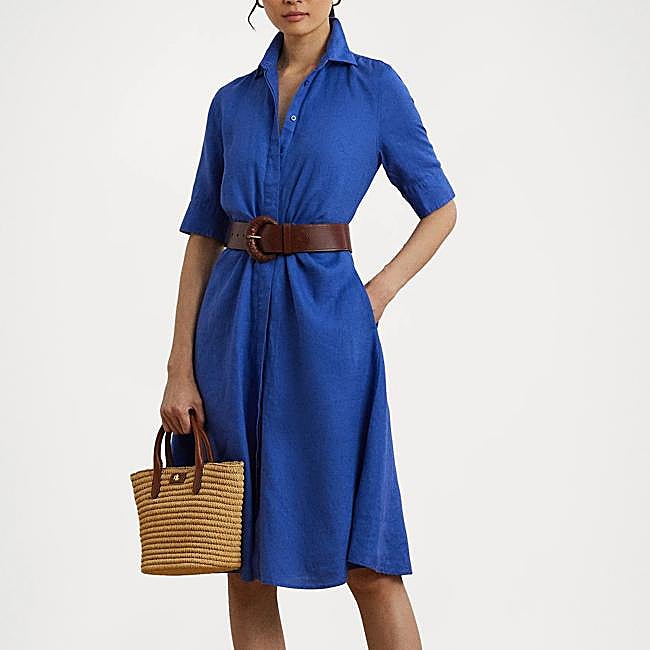 Vestido de lino azul de Ralph Lauren, 299,95 euros.