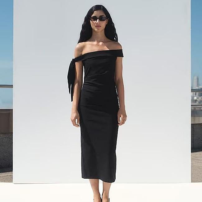 Vestido negro midi con lazo