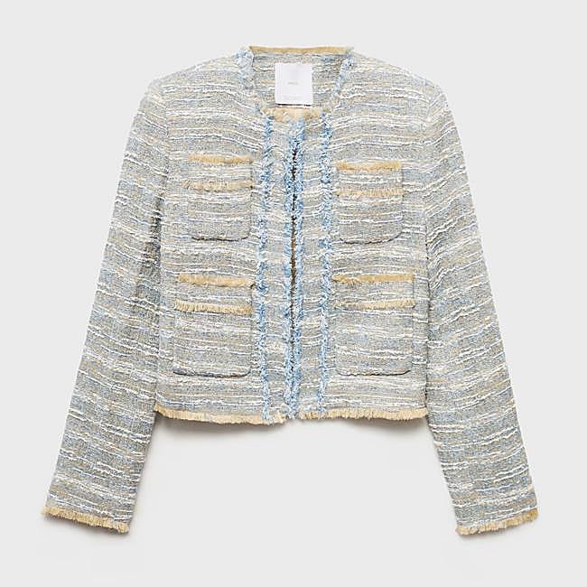 Chaqueta tweed terminaciones deshilachadas (29,99€)