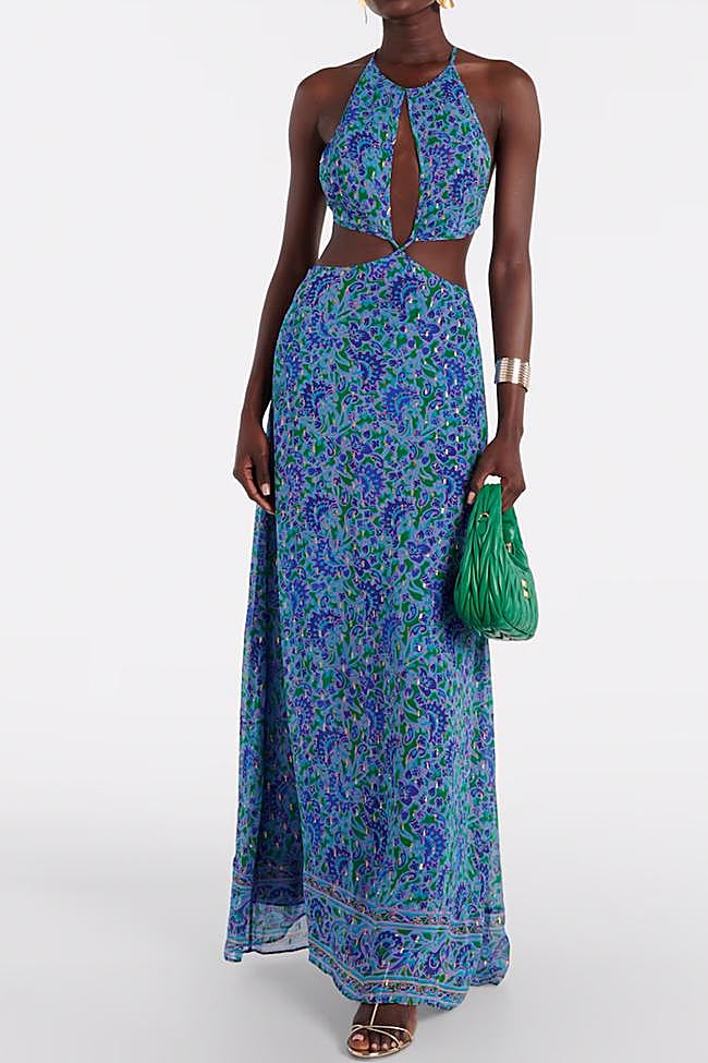 Vestido azul con estampado de Rixo.