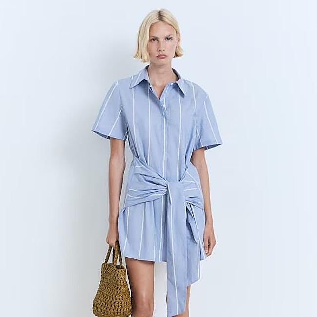 Vestido camisero de rayas con nudo