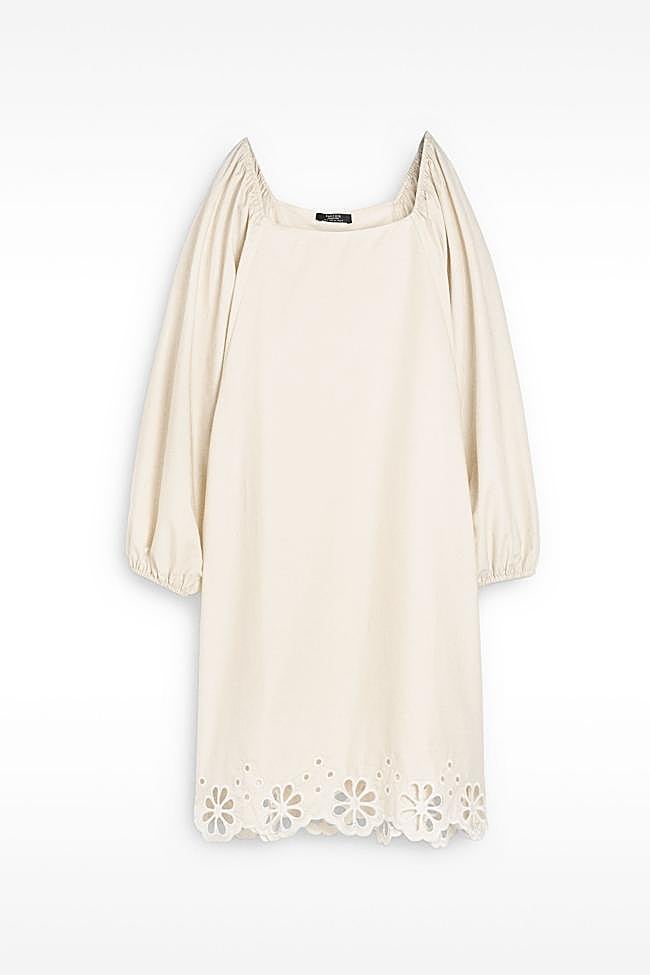 Vestido corto con bordados 100% algodón (35,99€)