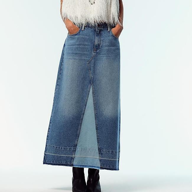 Falda midi denim combinada