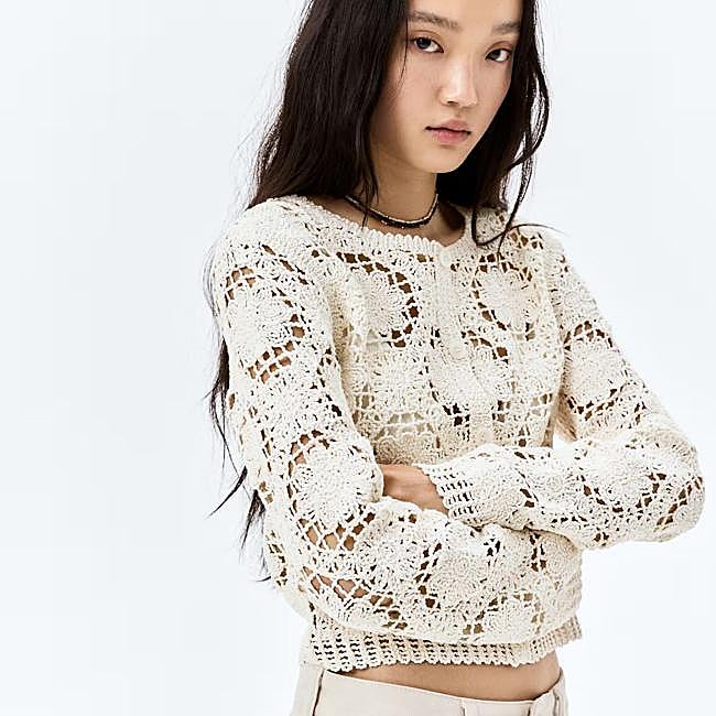Cárdigan de crochet con manga larga