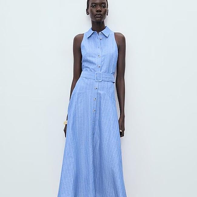 Vestido camisero con estampado de rayas