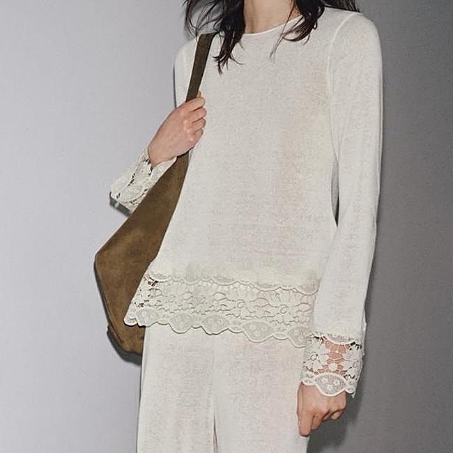 Camiseta de manga larga con guipur