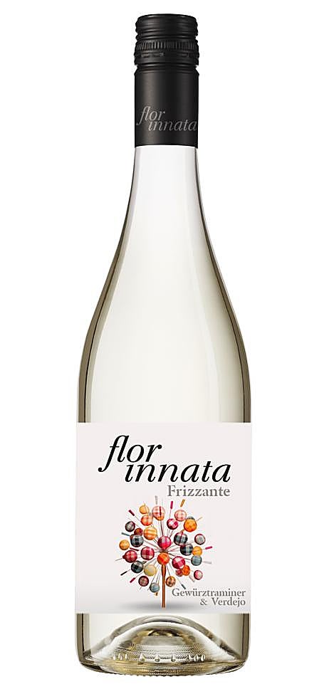 Botella del vino blanco frizzante, Flor Innata.