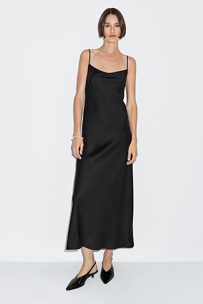 Vestido largo lencero crepe (79,95€)