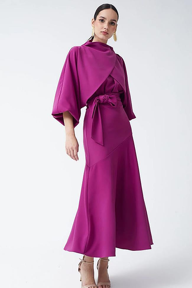 Vestido con lazada en color buganvilla de Coosy.