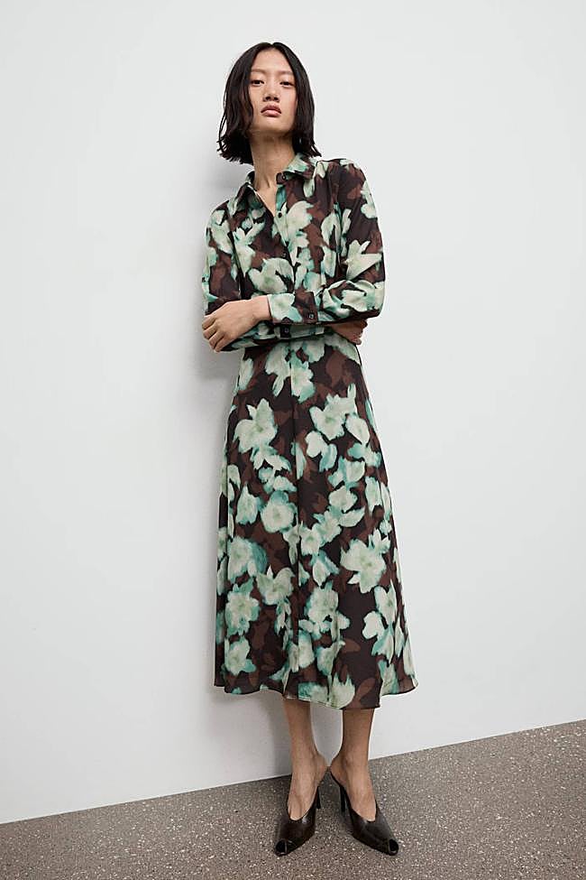 Vestido camisero estampado cinturón (59,99€)