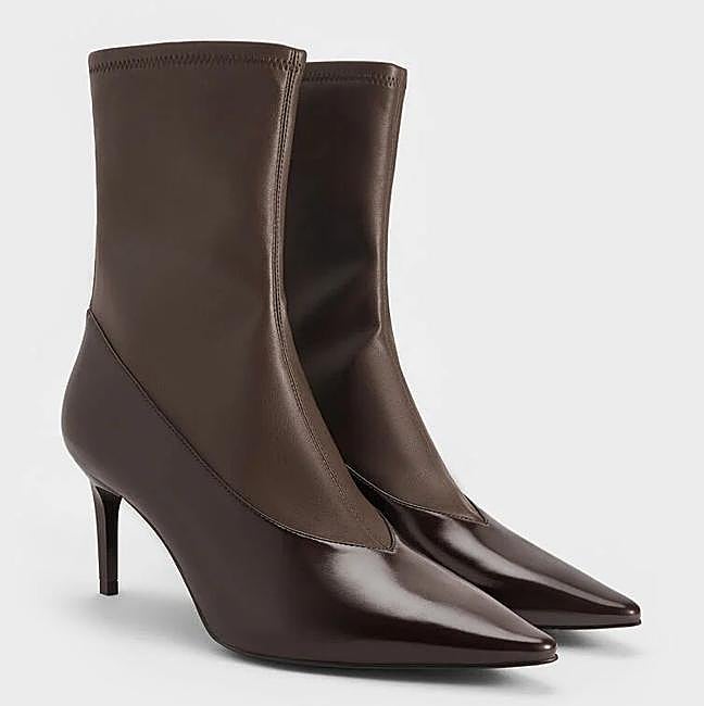 Pointed-Toe Back-Zip Stiletto-Heel Ankle Boots - Dark Brown (105€)