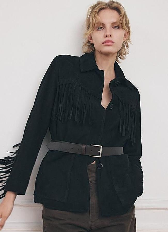 Imagen - Chaqueta de ante con flecos color negro