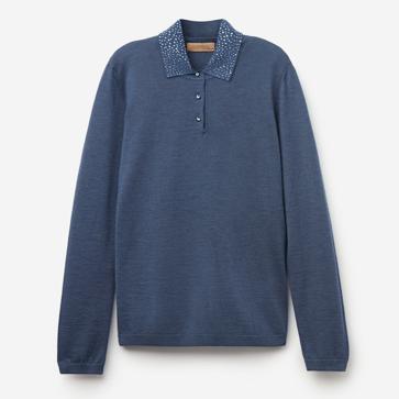 Imagen secundaria 1 - Jersey trenzado con cuello de polo de Sandro (235€)/ Polo con strass de cashmere ultrafine de Falconeri (268€)/ Cashmere-blend polo shirt (75,99€)