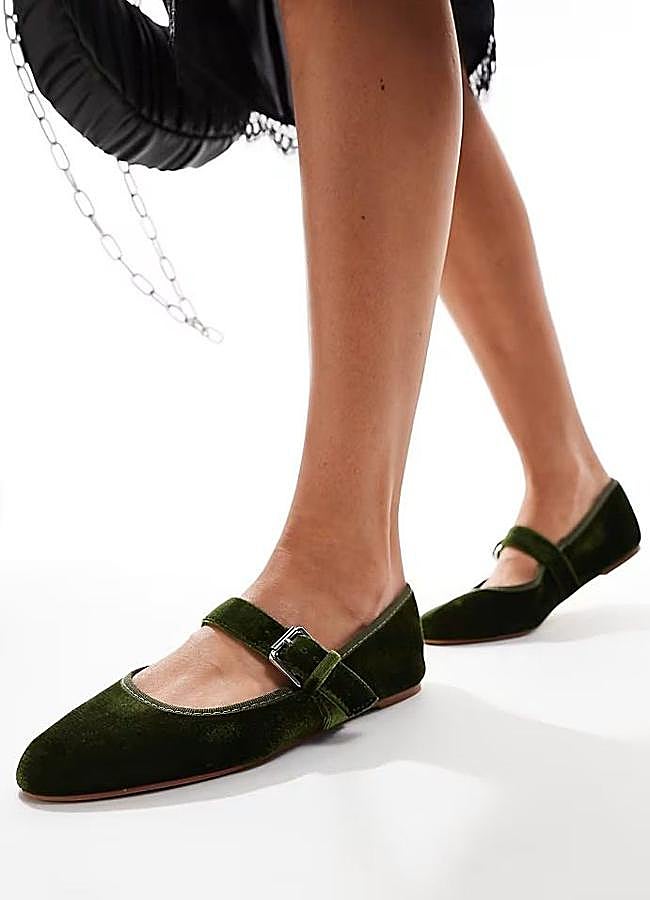 Imagen - Merceditas de terciopelo planas color verde