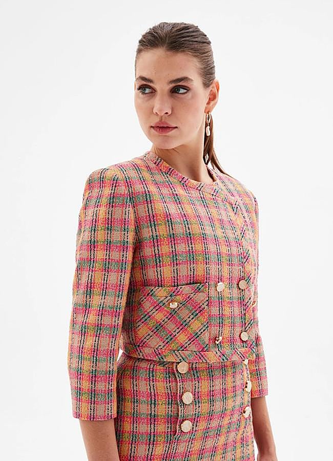 Imagen - Chaqueta de tweed con estampado de cuadros rosa