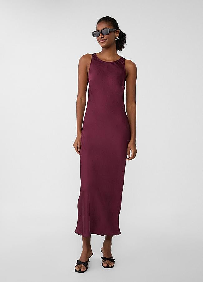 Imagen - Vestido midi satinado burdeos