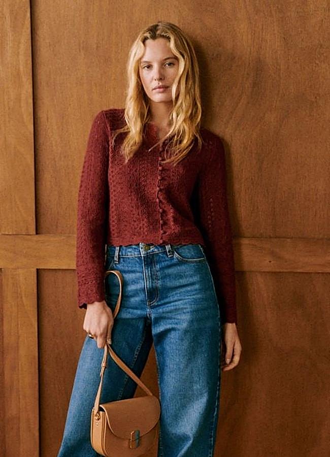 Imagen - Rebeca de punto ganchillo en burdeos