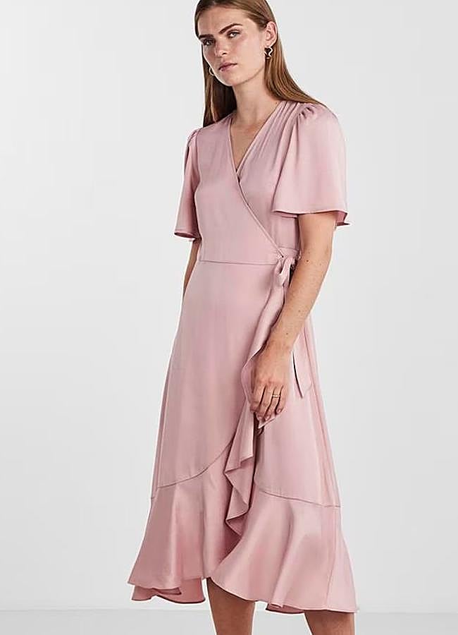 Imagen - Vestido satinado cruzado en rosa pastel