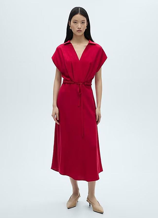Imagen - Vestido camisero midi color rojo