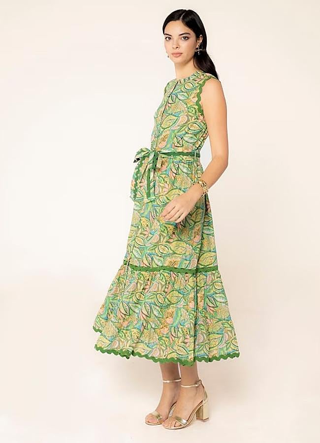 Imagen - Vestido estampado midi con cintas color verde