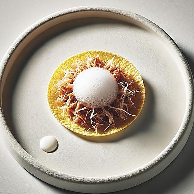 La versión más minimalista que la IA creó siguiendo las directrices de Eneko Axpe para crear un plato de fusión vasco-mexicana.