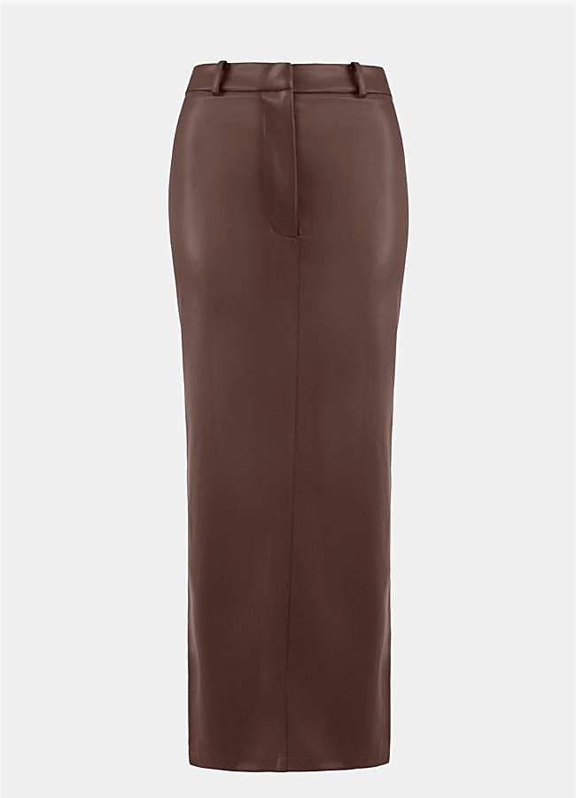 Imagen - Falda columna de cuero marrón chocolate de OW Collection, 135,96 euros.