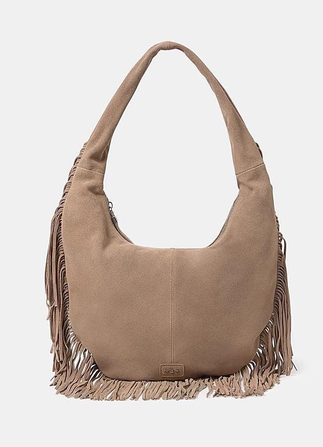 Imagen - Bolso de flecos en antelina con forma de media luna