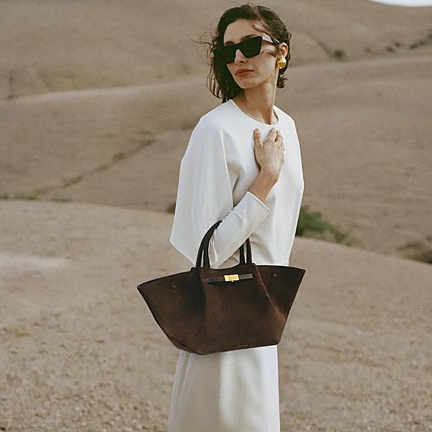 Bolso midi The New York en marrón y ante de DeMellier.