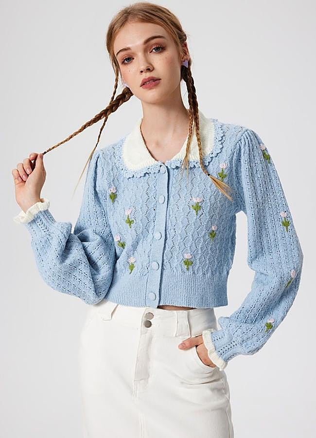 Imagen - Cárdigan bordado con cuello bobo