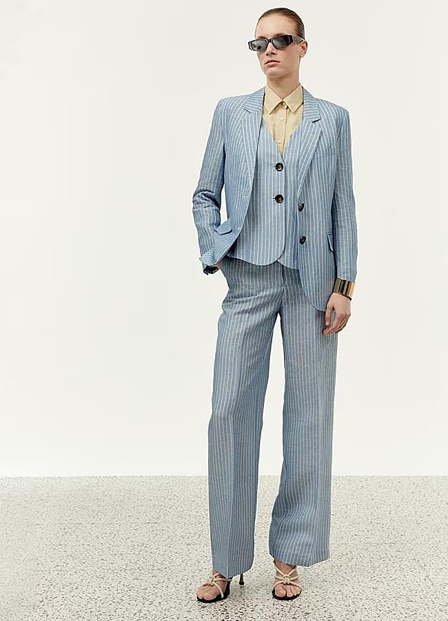 Imagen - Traje de lino con estampado de rayas