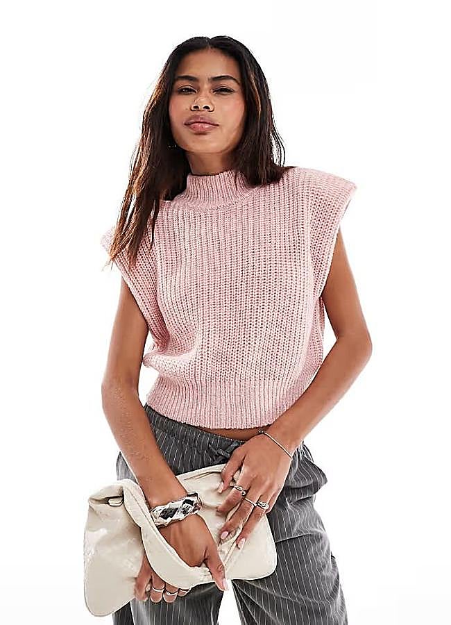 Imagen - Chaleco de punto con hombreras rosa pastel